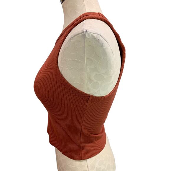 Small Loft Womens Ribbed Orange Crop Tank Top Shirt Rust Orange - Picture 3 of 7